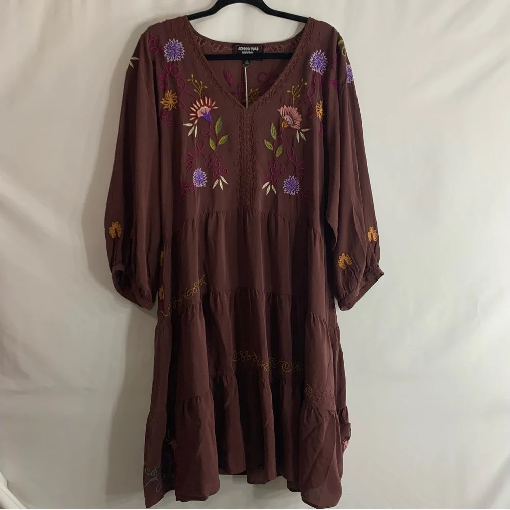 NWT Johnny Was Toni Dolman Tiered Midi Silk Dress, size XXL - Picture 3 of 15